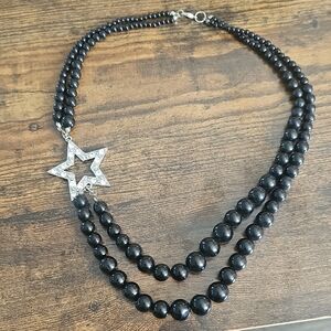 Black Beaded Necklace with Star Pendant